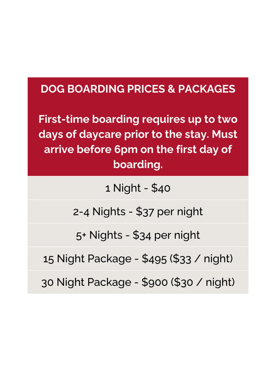 Boarding pricing 2025 - mobile