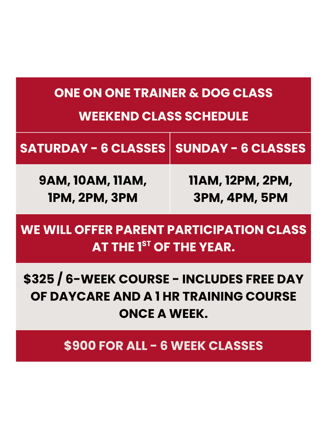 Training Schedule 2026 - mobile