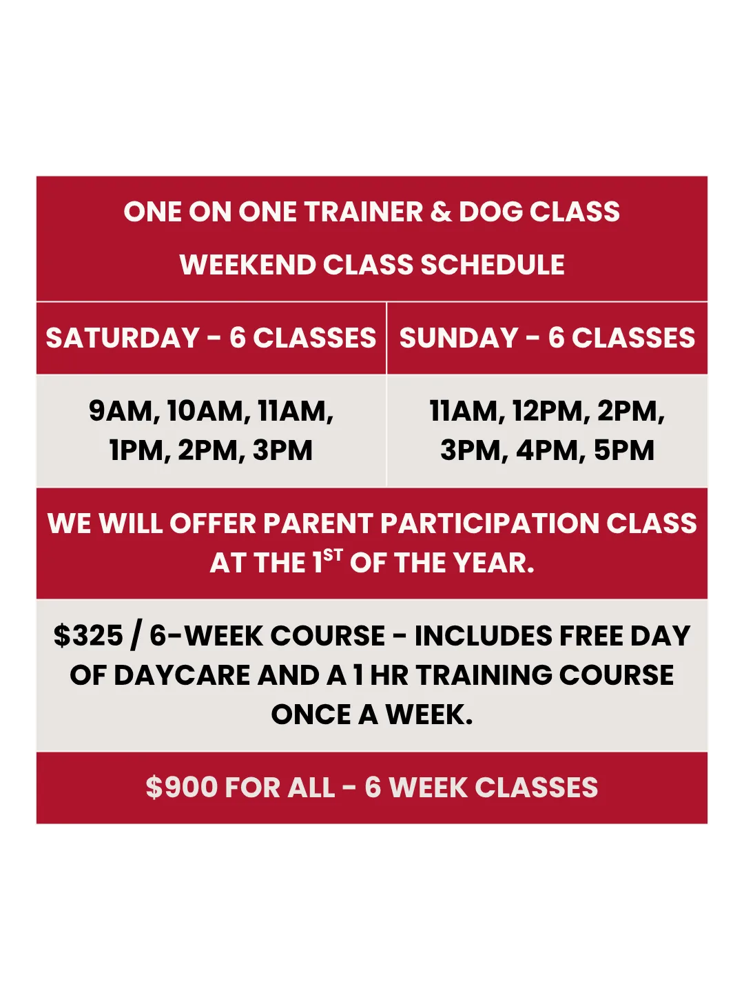Training Schedule 2026 - mobile
