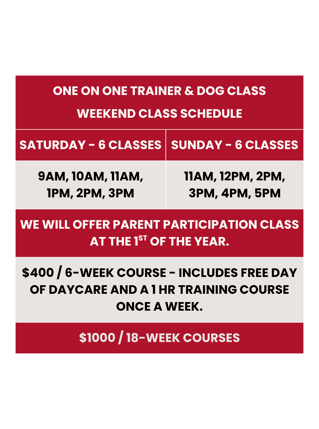 Training Schedule 2026 - Updated June 2026 - 1080x1920