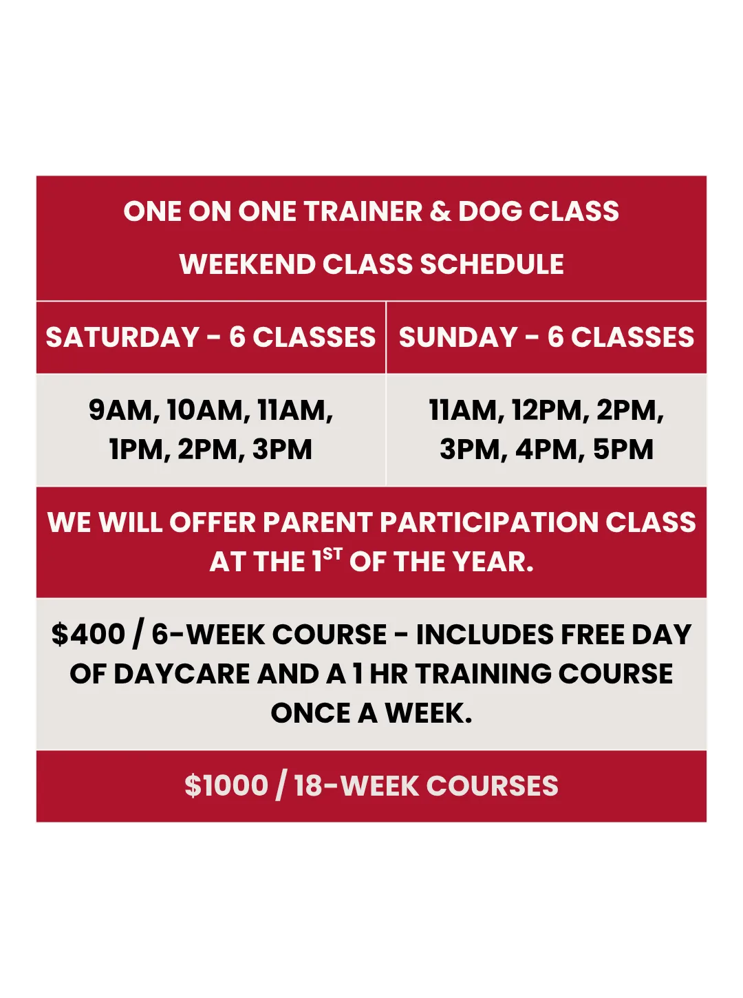 Training Schedule 2026 - Updated June 2026 - 1080x1920